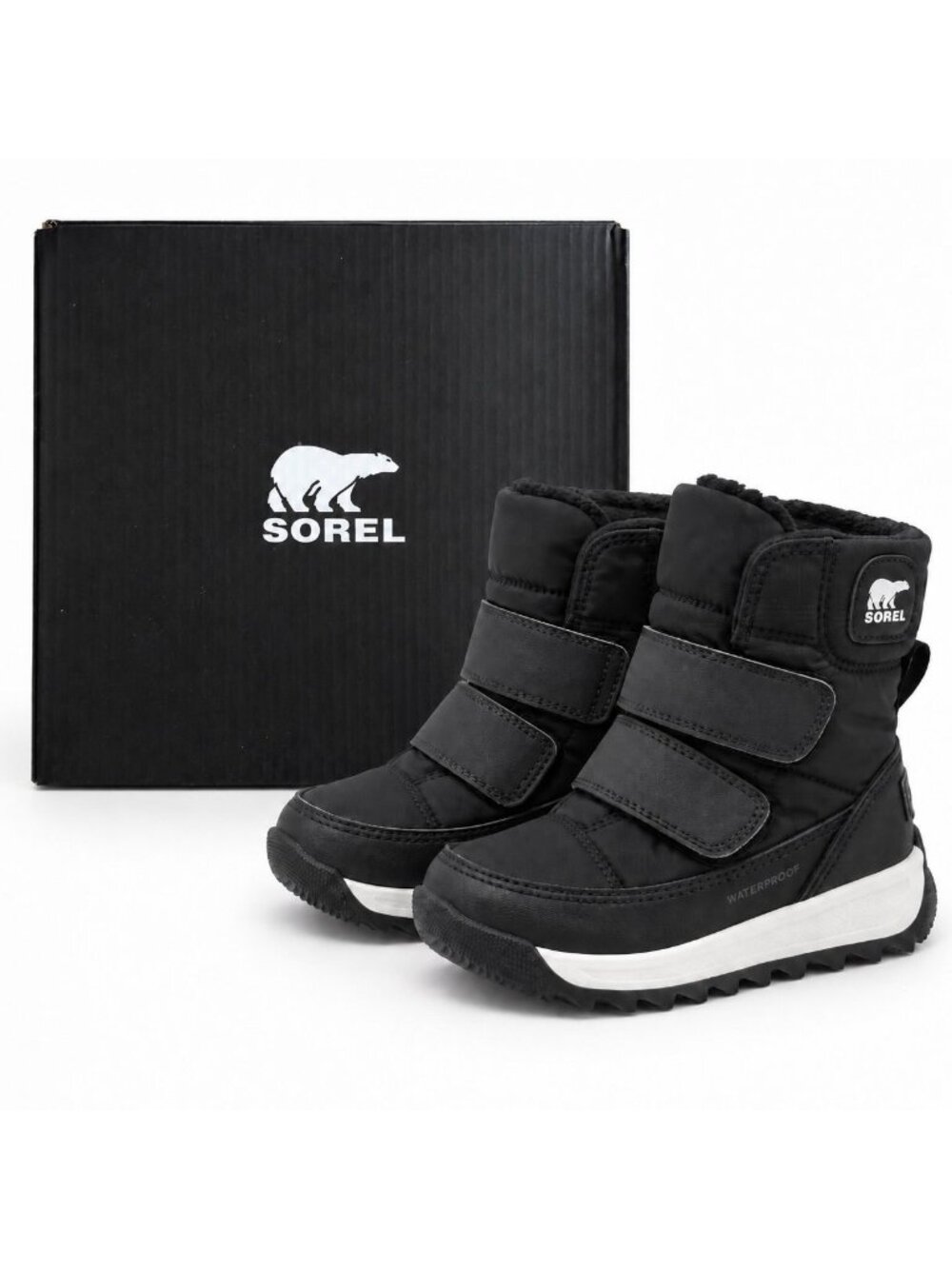 SOREL Toddler Whitney II Strap WP Waterproof Winter Boots Black Sea Salt Size 4